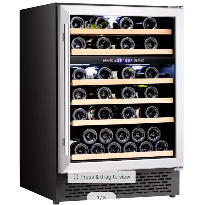 Cata 220 volt Designer series wine fridge integrated Built in under counter wine cooler 220v 46 bottle dual zone reversible door UBSSWC60220v