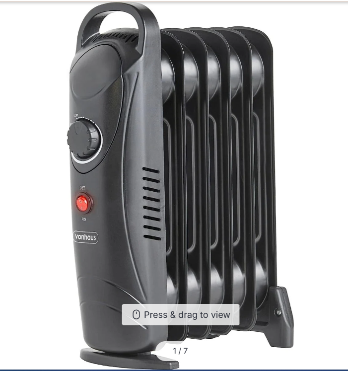 Vonhaus 220 volts 800 watts radiator oil filled heater 6 fin 220v 240 volt black 2500107